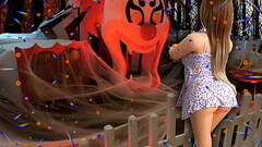 She raised her skirt slightly to provoke the devilish clown and when this evil clown put his cock in Thumb