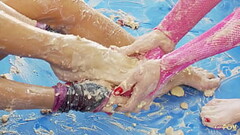 Blonde skanks eat food off of each other before ramming their wet twats with sex toys Thumb