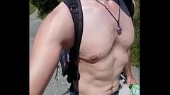 The naked Tom Ondra Motho is wanking in the woods in nature Thumb