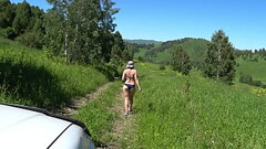 Voyeur from the car watching the juicy PAWG in panties. Amateur fetish with spying on a slender milf Thumb