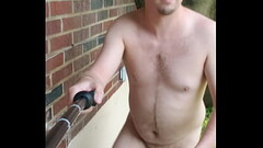 Nudist Exhibitionist man/male walking naked outside/outdoors for neighbors to see and enjoy Thumb