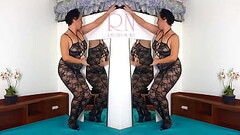 Black body stockings. Slut with mirror posing in black mesh body lingerie Sexy lingerie. MIX 1 Thumb