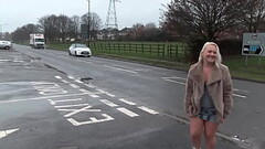 Busty blonde yes pissing in leggings in front of a church and at a fast food restaurant but loves to Thumb