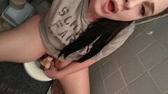 Hot toilet handjob with golden shower Thumb