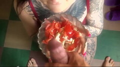 Husband Fuck Babe and Seasoned Salad Sperm - Food Fetish Thumb