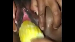 ebony girl gets her pussy stretch with a corn Thumb