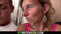 He screws her old hairy pussy m. from behind Thumb