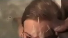 Blonde in the bathtub sucks off a black cock and gets a hugely messy facial Thumb