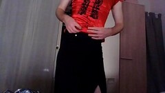 Amateur cross dresser back from the office in a sexy black blazer, red hot chinese qipao and a sexy  Thumb