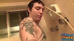 Thug with tattoos stroking his big dick in bathroom Thumb