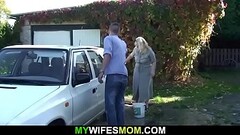 Son-in-law bangs her old pussy outdoors Thumb