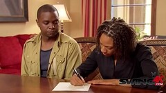 Handsome ebony stallion eating swinger pussy Thumb