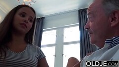 Old Young Big Tits Teen Gives Titjob and gets facial from Grandpa in bed Thumb