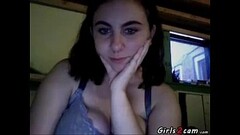 Brunette girl shows her big breast Thumb